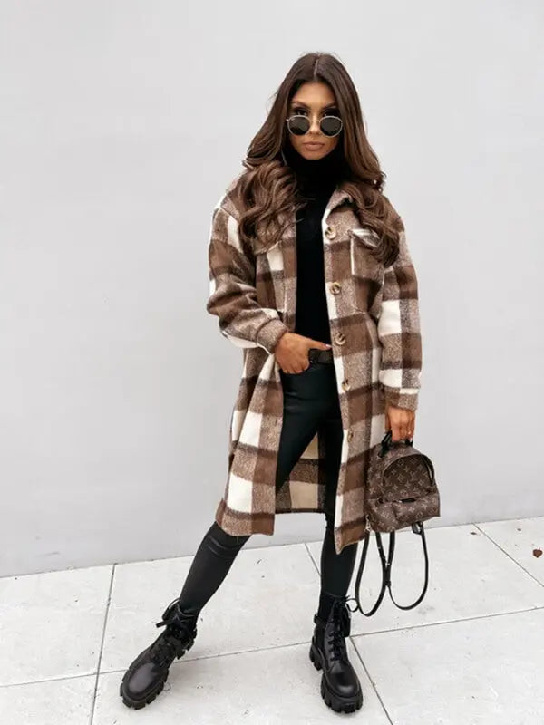 Oversized Plaid Button-Up Coat Jasmine's Boutique Australia