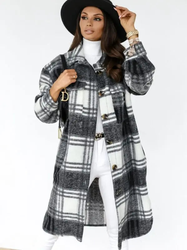 Oversized Plaid Button-Up Coat Jasmine's Boutique Australia