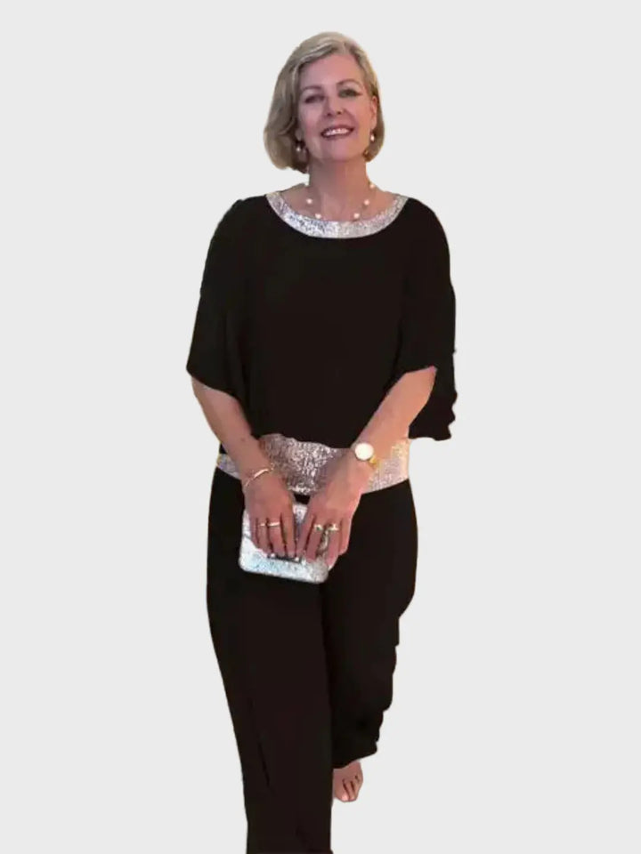 Blush Elegance Sequined Chiffon Pantsuit Jasmine's Boutique Australia