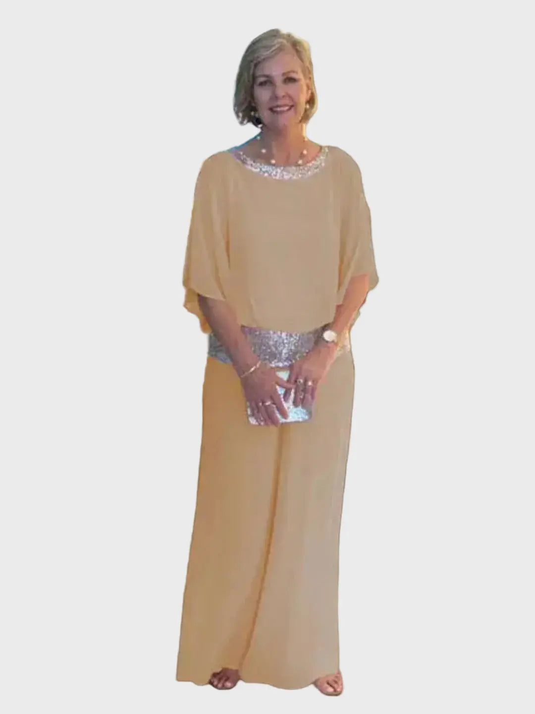 Blush Elegance Sequined Chiffon Pantsuit Jasmine's Boutique Australia