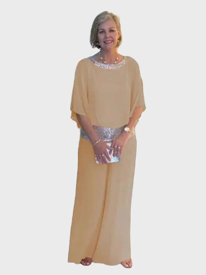 Blush Elegance Sequined Chiffon Pantsuit Jasmine's Boutique Australia