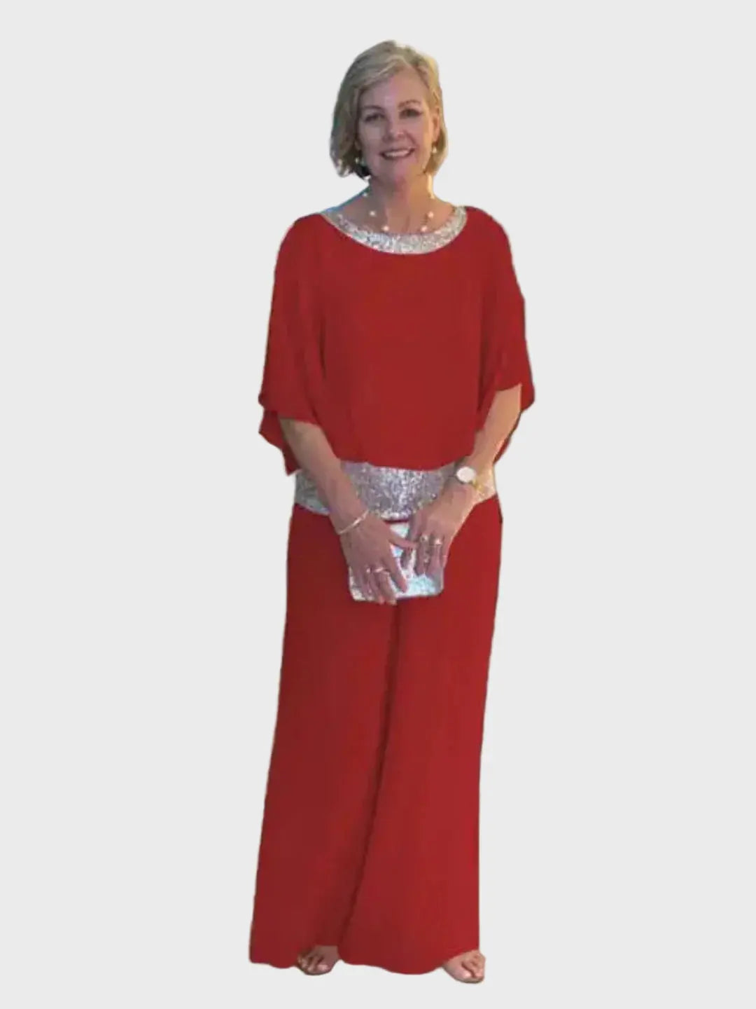 Blush Elegance Sequined Chiffon Pantsuit Jasmine's Boutique Australia