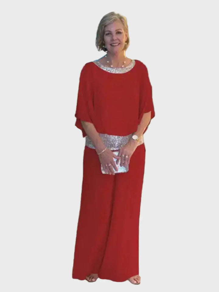 Blush Elegance Sequined Chiffon Pantsuit Jasmine's Boutique Australia