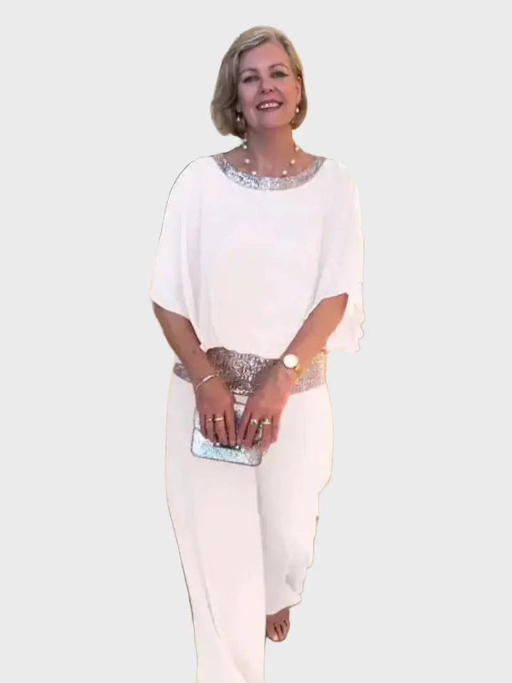 Blush Elegance Sequined Chiffon Pantsuit Jasmine's Boutique Australia