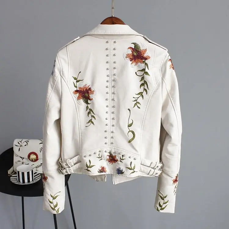 Elegant Floral Embroidered Leather Jacket Jasmine's Boutique Australia