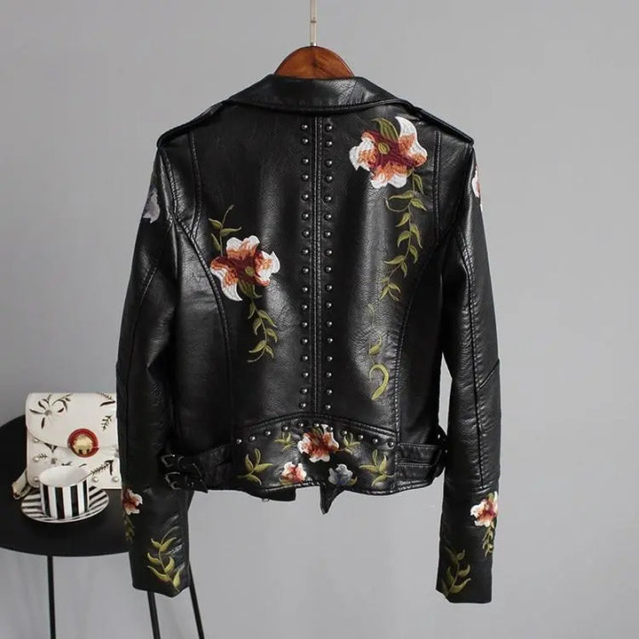 Elegant Floral Embroidered Leather Jacket Jasmine's Boutique Australia