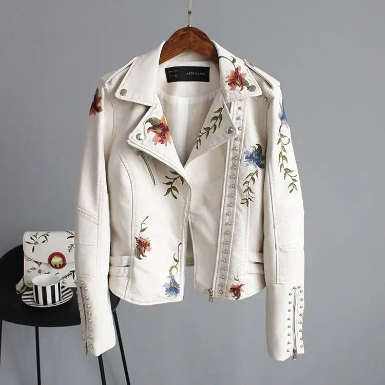 Elegant Floral Embroidered Leather Jacket Jasmine's Boutique Australia