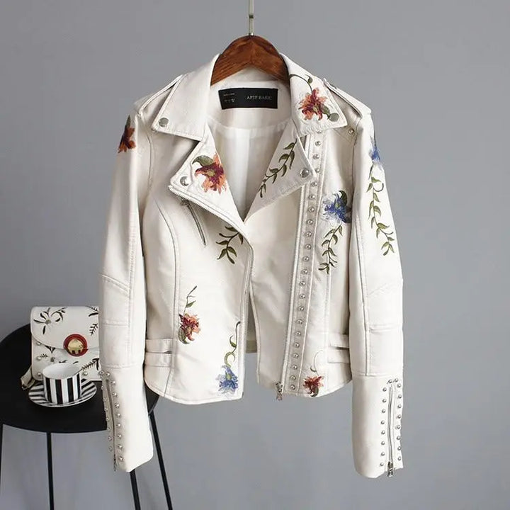 Elegant Floral Embroidered Leather Jacket Jasmine's Boutique Australia