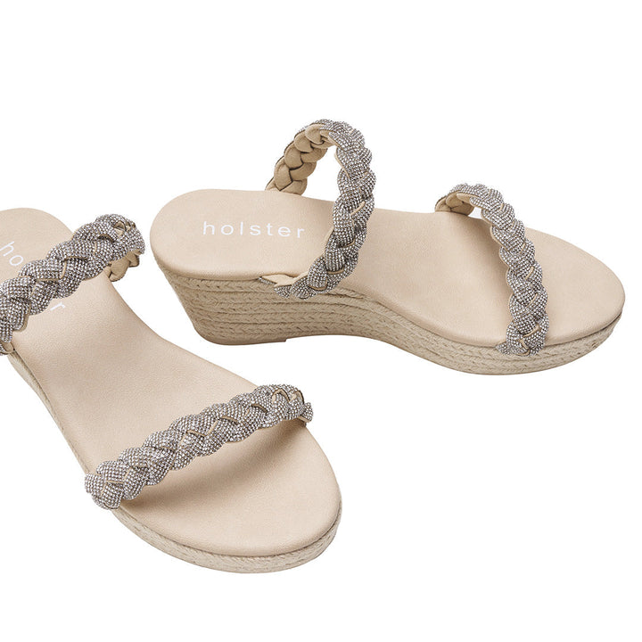 Holster Braided Crystal Wedge Sandals – Beige Jasmine's Boutique Australia
