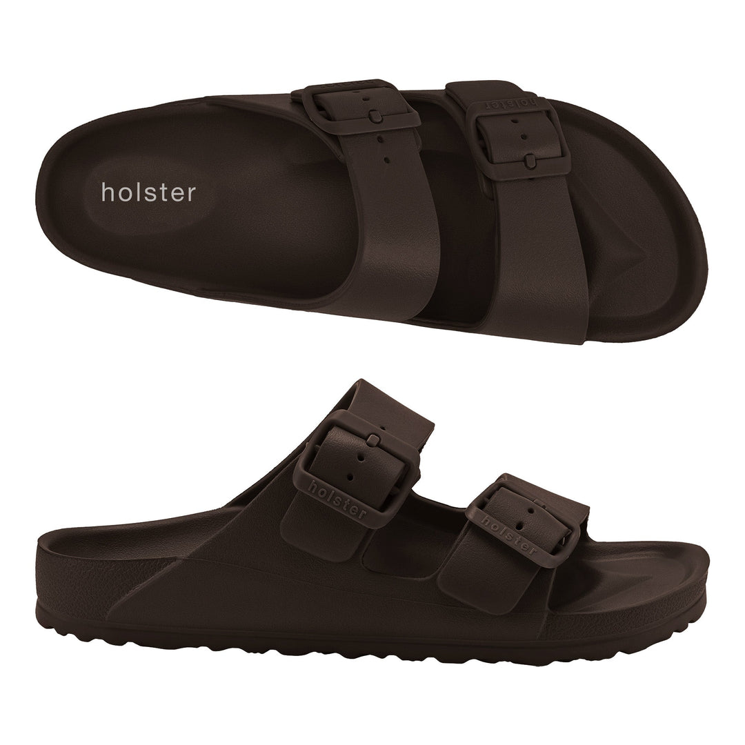Chocolate Double Buckle Slide Sandals Jasmine's Boutique Australia