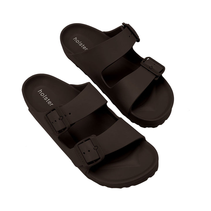Chocolate Double Buckle Slide Sandals Jasmine's Boutique Australia