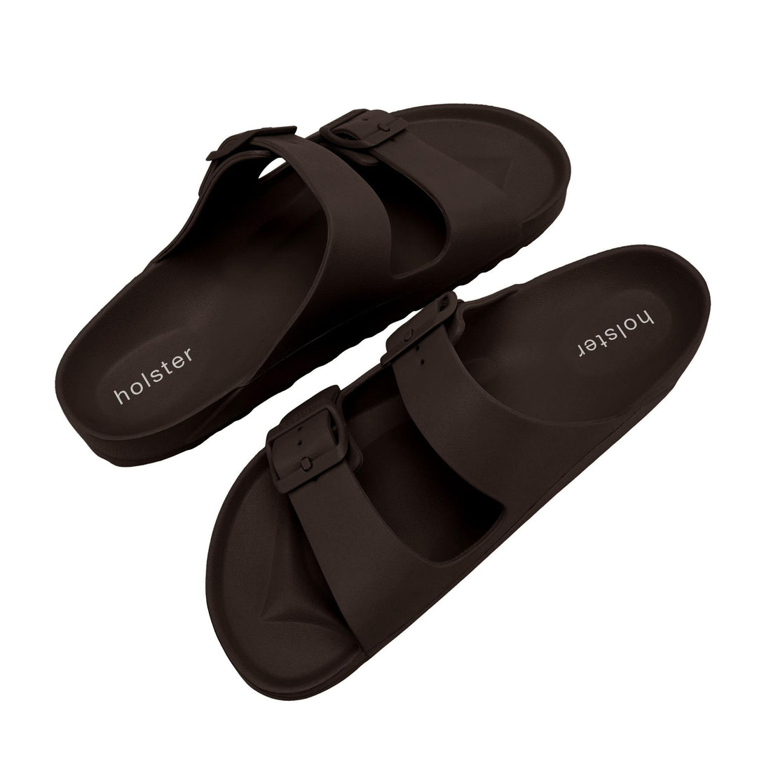 Chocolate Double Buckle Slide Sandals Jasmine's Boutique Australia