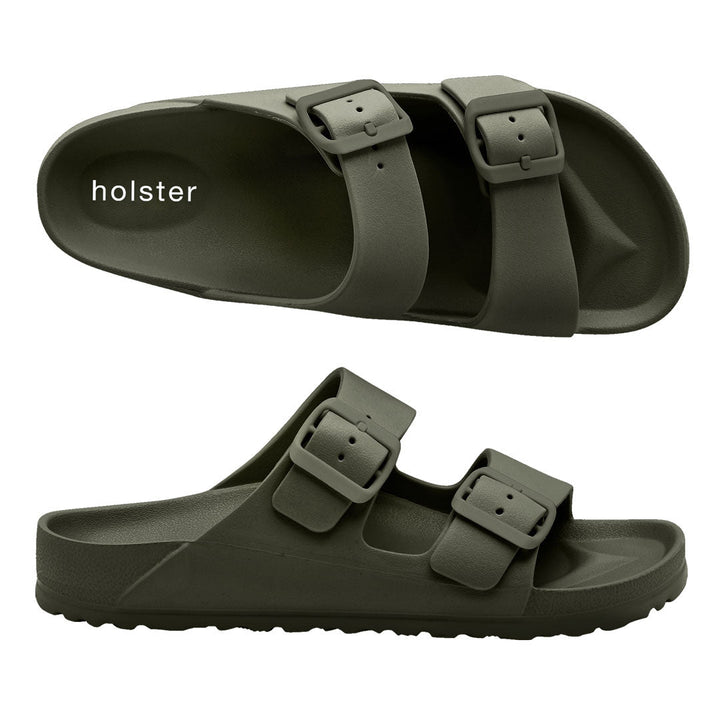 Khaki Double Buckle Slide Sandals Jasmine's Boutique Australia