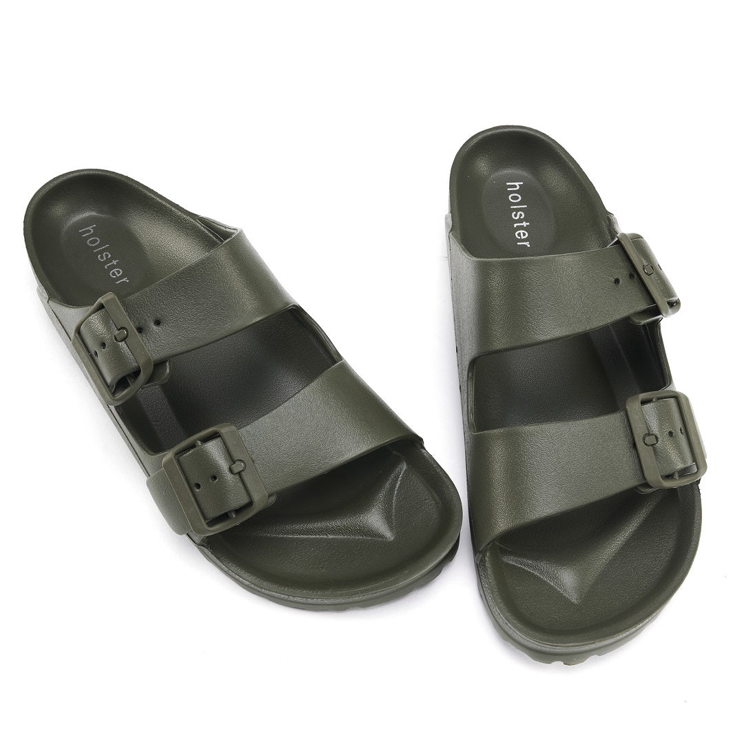 Khaki Double Buckle Slide Sandals Jasmine's Boutique Australia