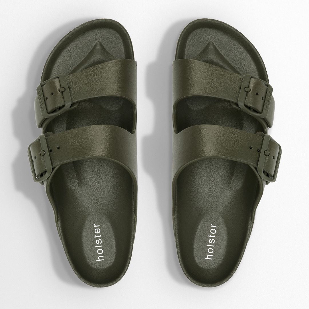 Khaki Double Buckle Slide Sandals Jasmine's Boutique Australia