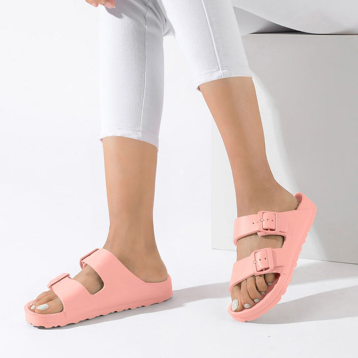 Peach Double Buckle Slide Sandals Jasmine's Boutique Australia