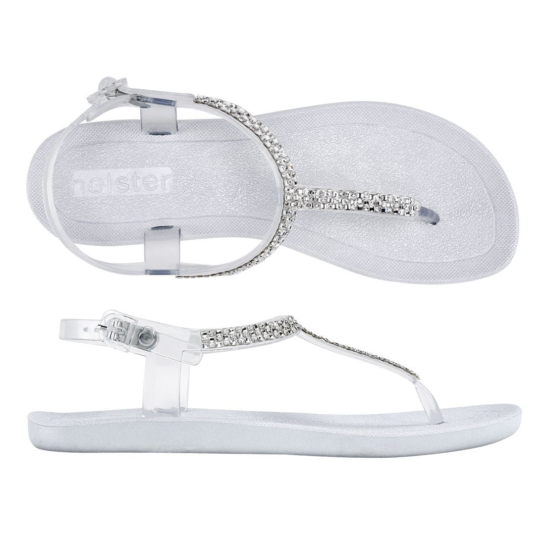 Holster Sparkle T-Bar Sandals – Clear Silver Jasmine's Boutique Australia