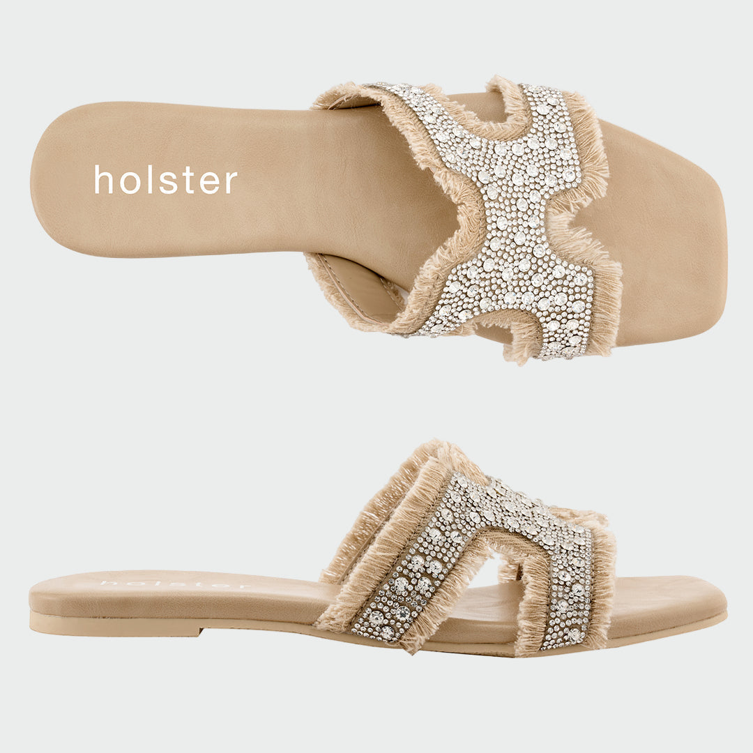 Beige Crystal Fringe Sandals Jasmine's Boutique Australia