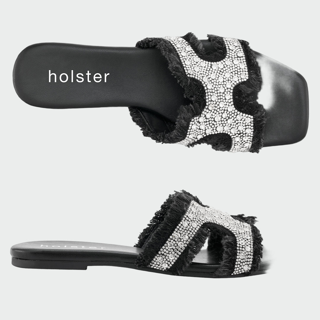 Black Crystal Fringe Sandals Jasmine's Boutique Australia