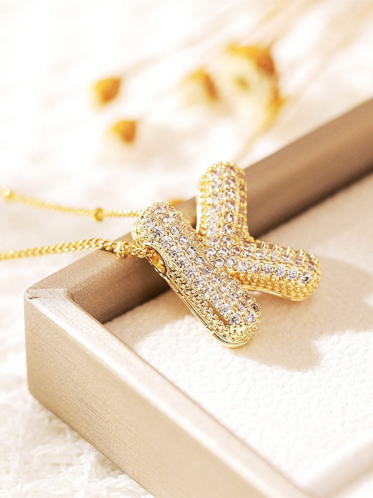 Pavé Bubble Letter Monogram Necklace Jasmine's Boutique Australia