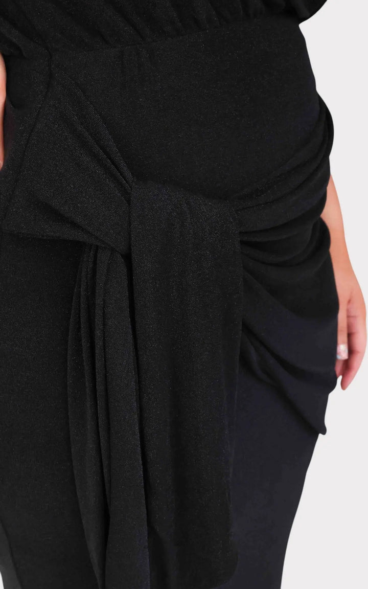 Black Asymmetric Off-Shoulder Wrap Tie Split Midi Dress Jasmine's Boutique Australia