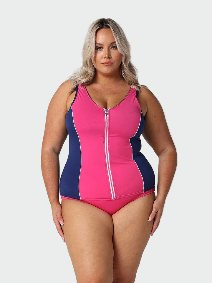 Pink & Navy Zip-Front Tankini Top Jasmine's Boutique Australia