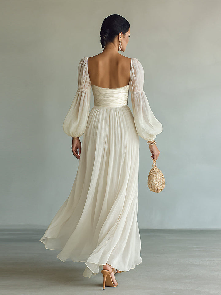 Women's Chiffon Maxi Dress with Square Neckline and Long Sleeves Jasmine's Boutique Australia