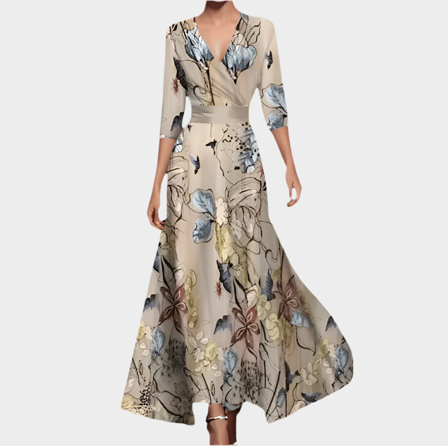 Long Dress with Flowers and V-Neck Jasmine's Boutique Australia