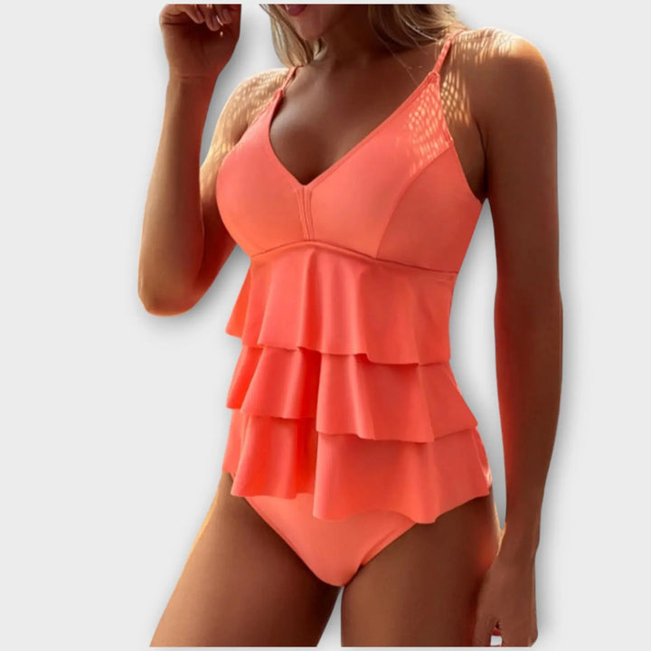 Coral Cascade Ruffle Swimsuit Jasmine's Boutique Australia