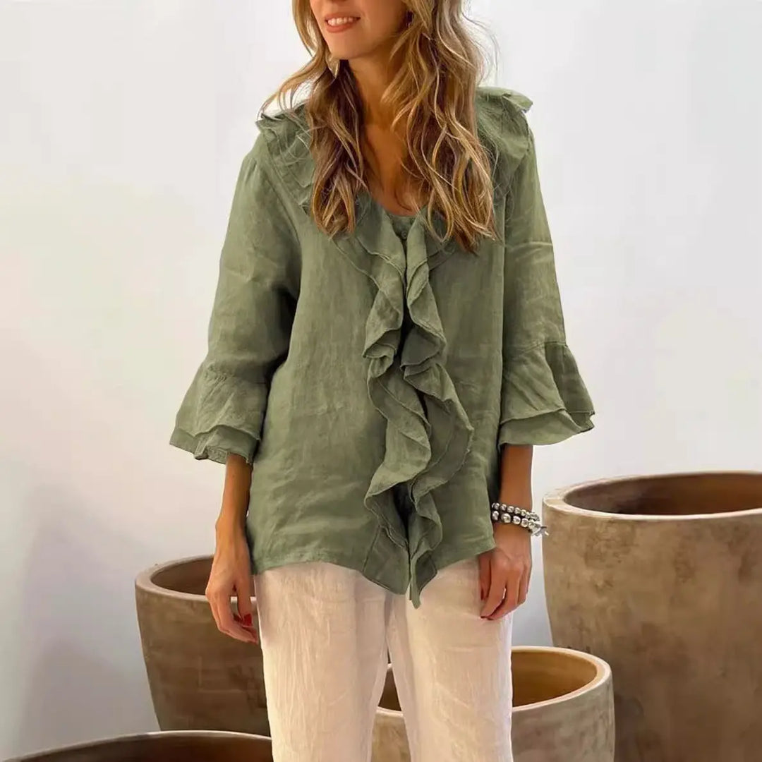 Elegant Linen Ruffle Blouse Jasmine's Boutique Australia