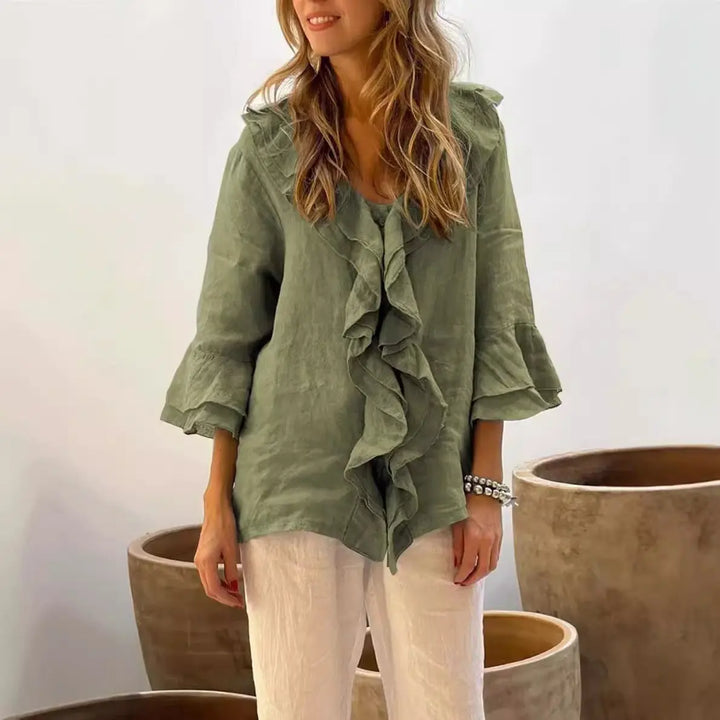 Elegant Linen Ruffle Blouse Jasmine's Boutique Australia