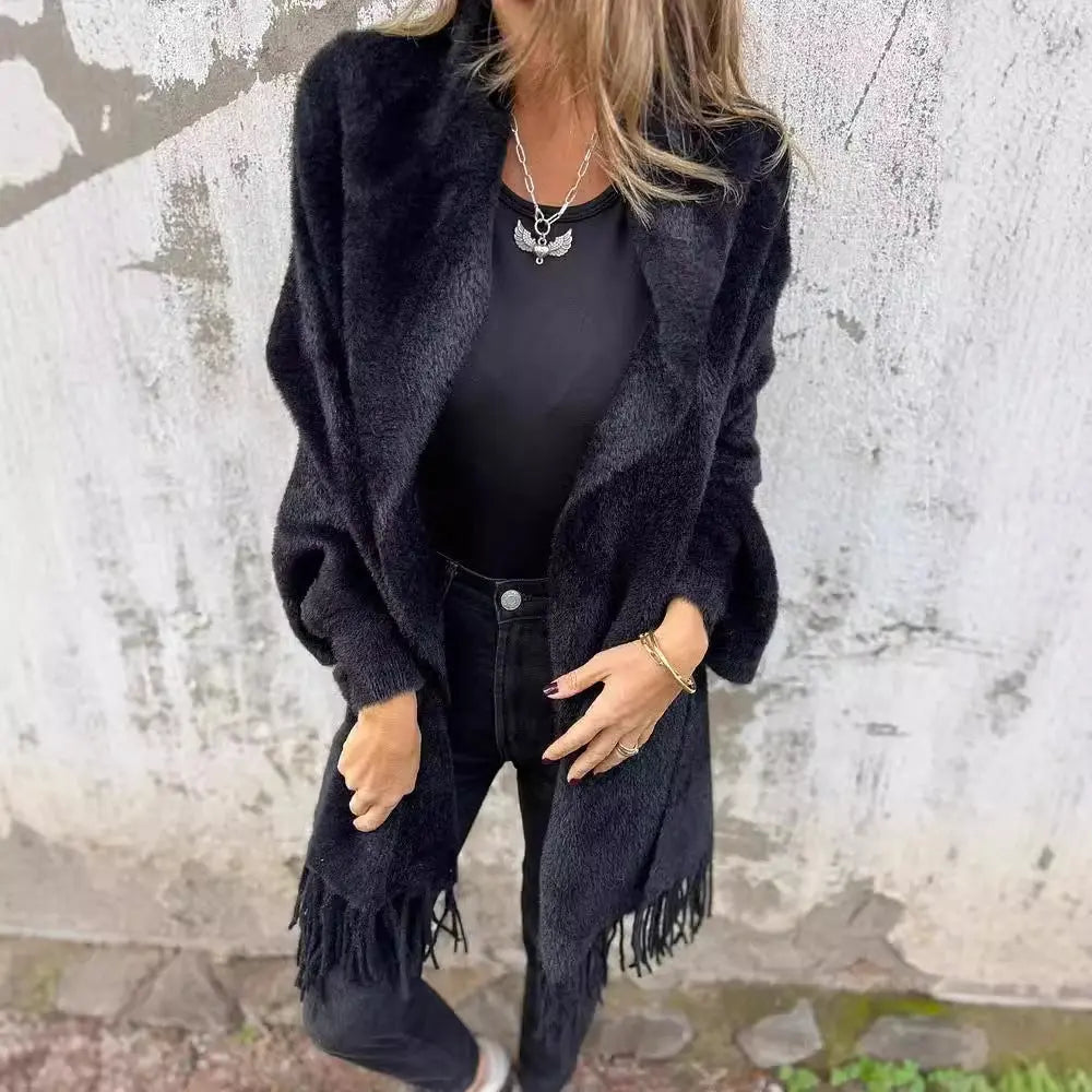 Charcoal Fringe Open-Front Cardigan Jasmine's Boutique Australia
