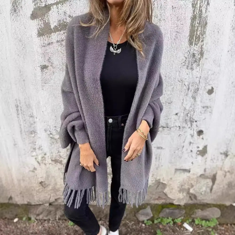 Charcoal Fringe Open-Front Cardigan Jasmine's Boutique Australia