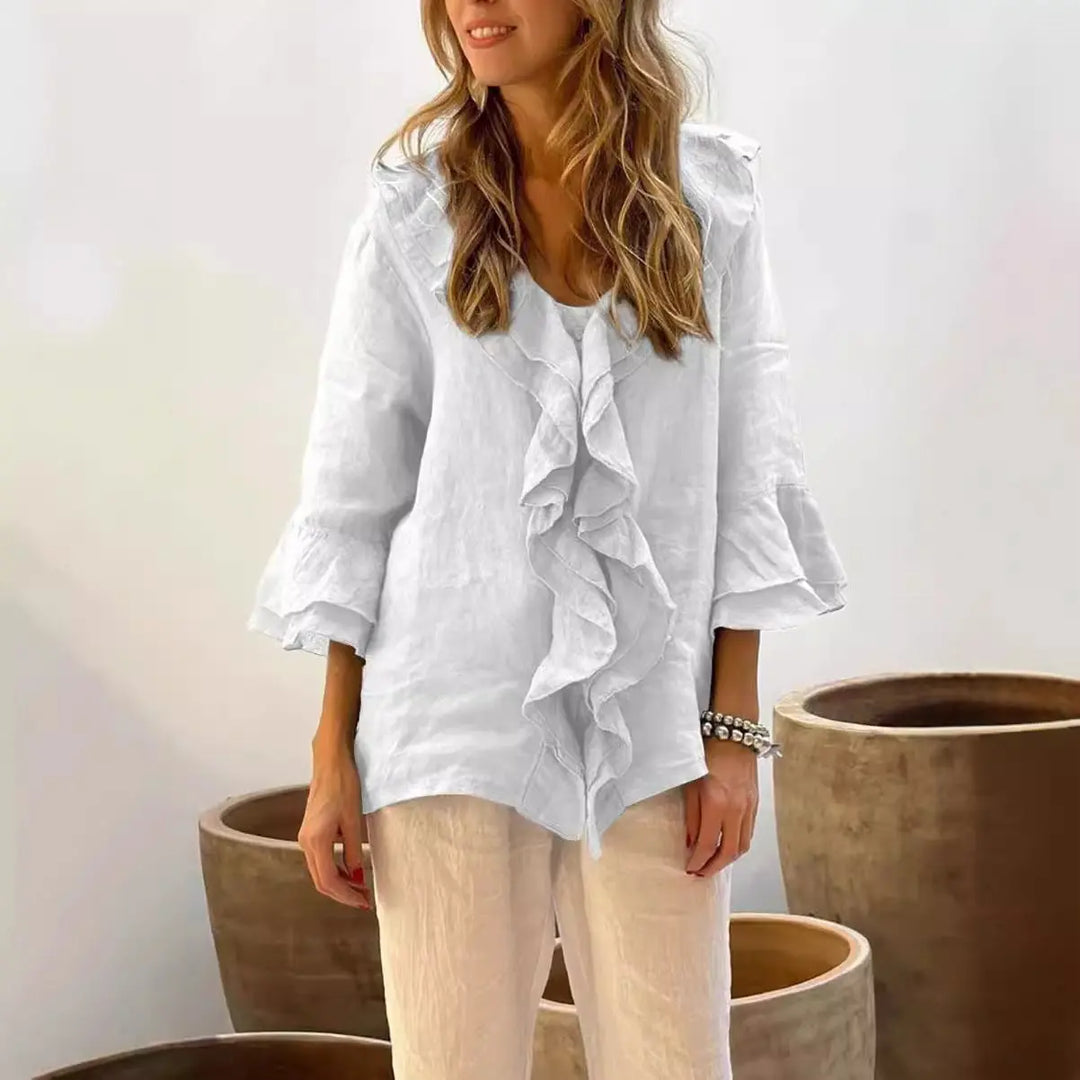 Elegant Linen Ruffle Blouse Jasmine's Boutique Australia