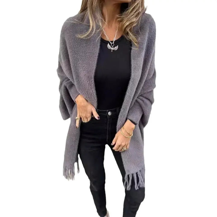 Charcoal Fringe Open-Front Cardigan Jasmine's Boutique Australia