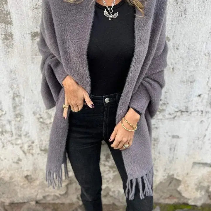 Charcoal Fringe Open-Front Cardigan Jasmine's Boutique Australia