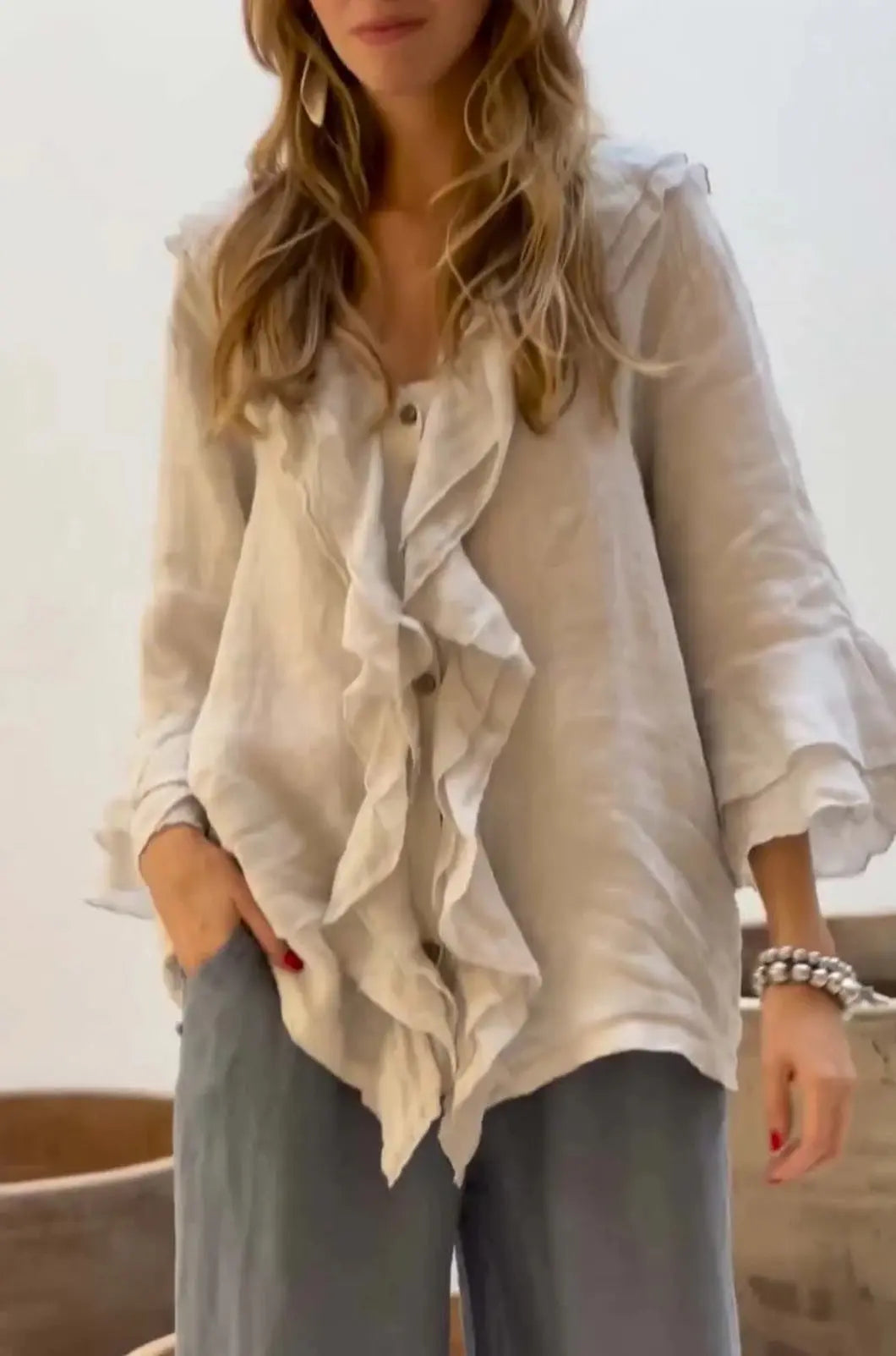 Elegant Linen Ruffle Blouse Jasmine's Boutique Australia