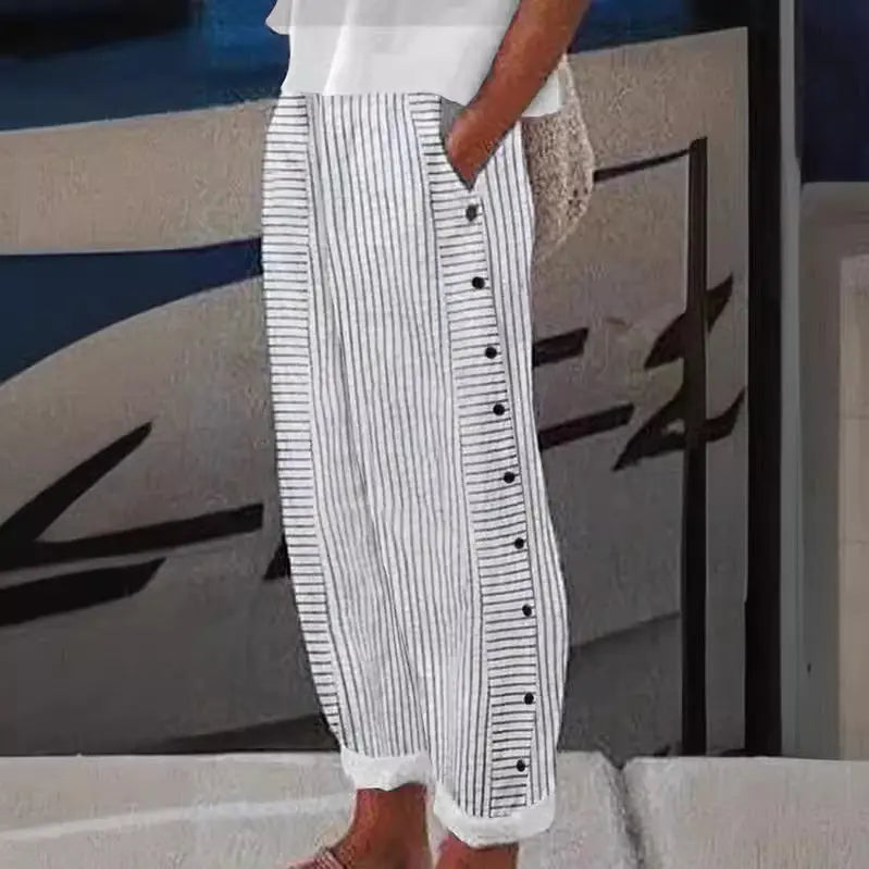 Seaside Striped Button-Up Pants Jasmine's Boutique Australia