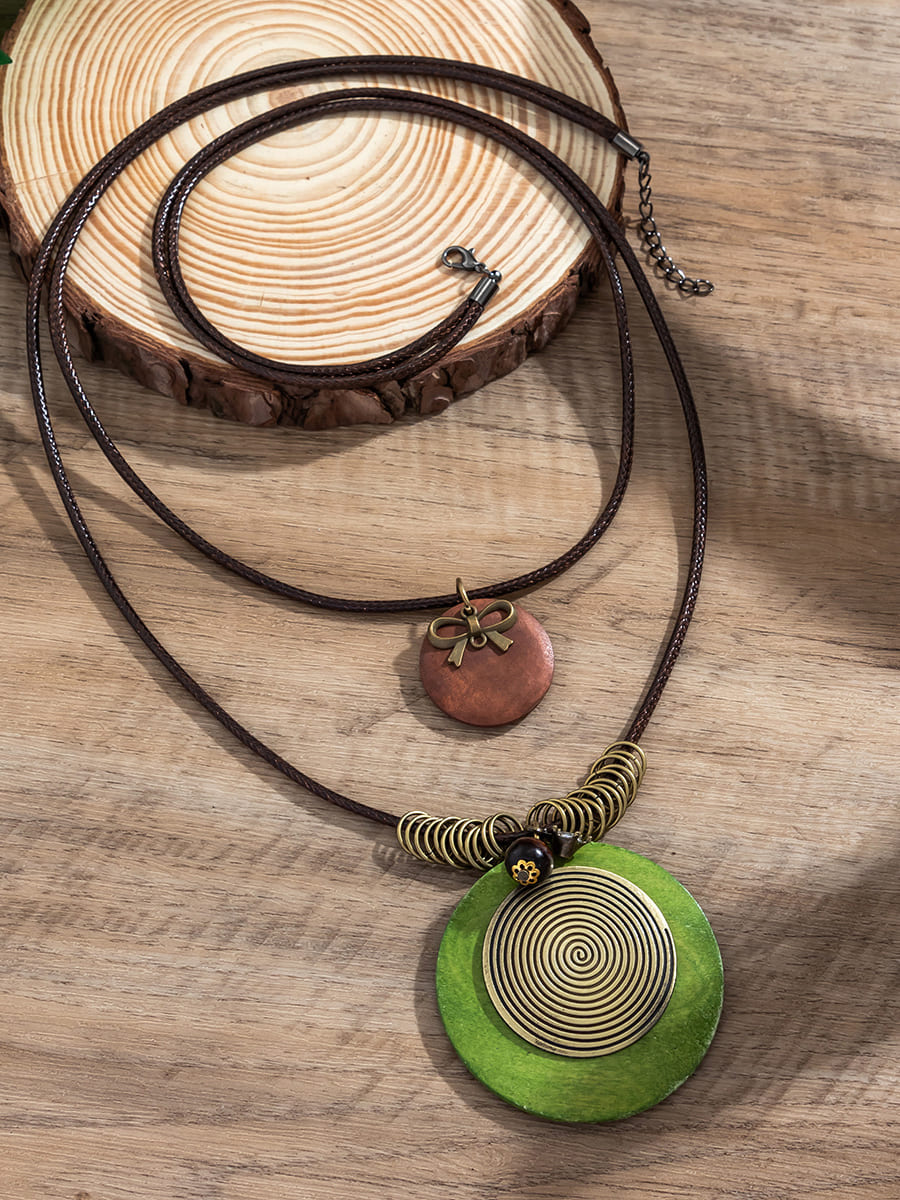 Long Necklace with Wooden Disc and Beads Jasmine's Boutique Australia