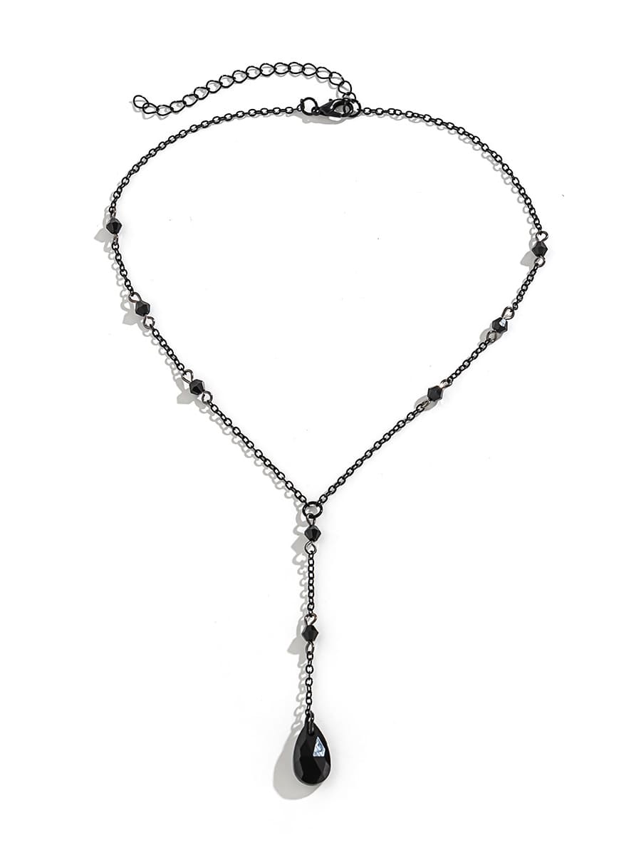 Gothic Black Teardrop Crystal Chain Necklace Jasmine's Boutique Australia