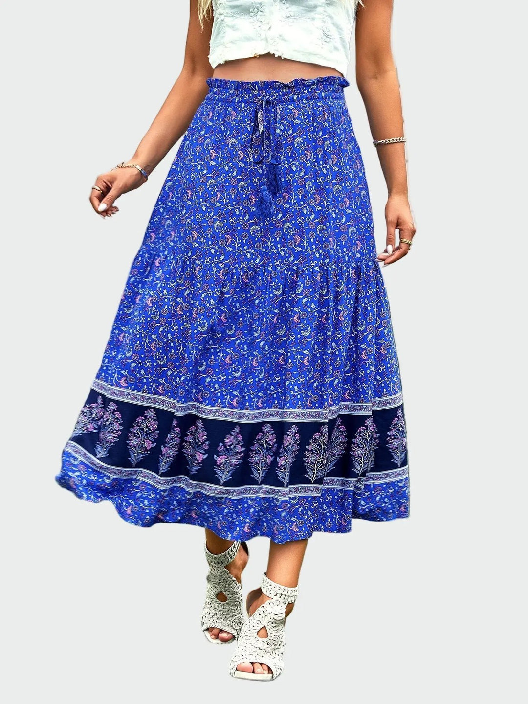Bohemian Blue Floral Maxi Skirt Liora Lane Boutique Plus Size Skirts