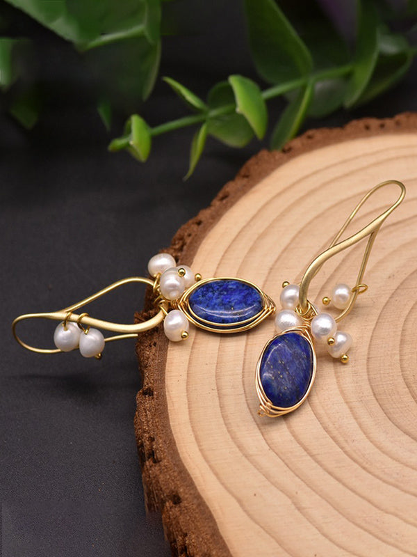 High-end Baroque Pearl Earrings Lapis Lazuli Jasmine's Boutique Australia