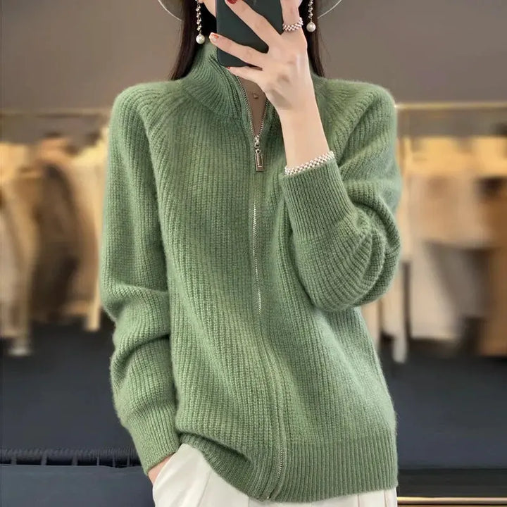 Luxe Neutral Zip-Up Knit Cardigan Jasmine's Boutique Australia