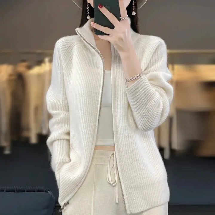 Luxe Neutral Zip-Up Knit Cardigan Jasmine's Boutique Australia
