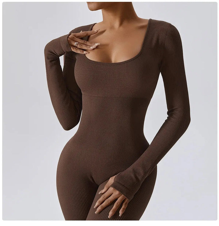 Mocha Sculpt Seamless Ribbed Jumpsuit Jasmine's Boutique Australia