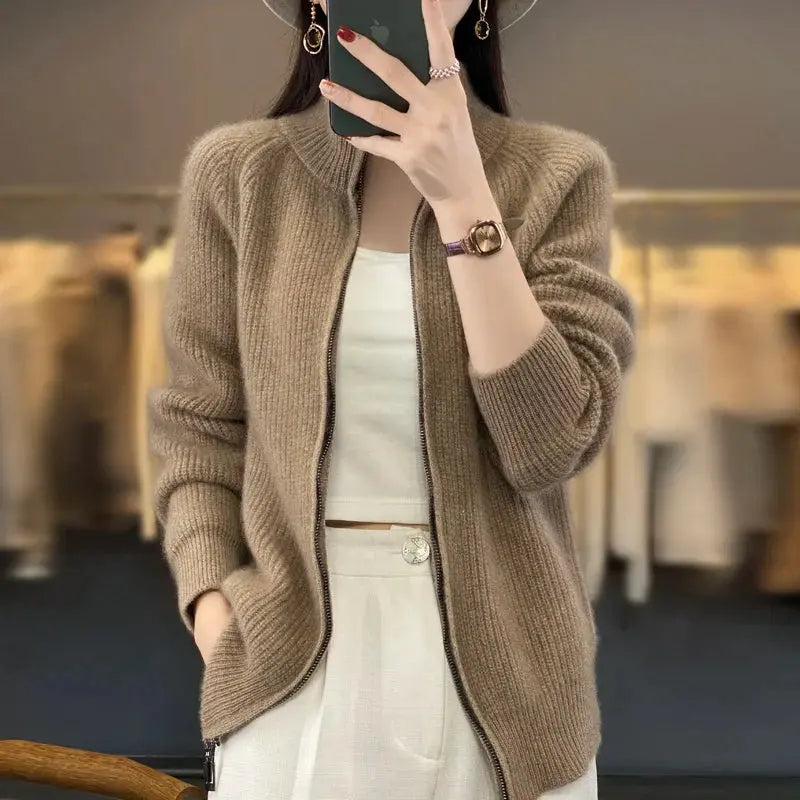 Luxe Neutral Zip-Up Knit Cardigan Jasmine's Boutique Australia