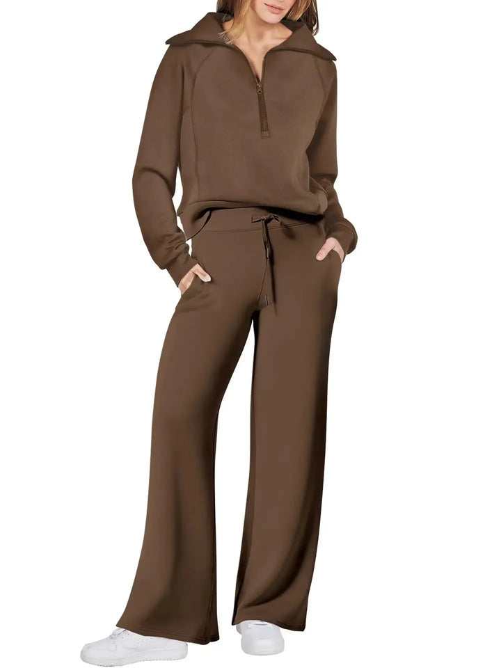 Mocha Luxe Wide-Leg Lounge Set Jasmine's Boutique Australia