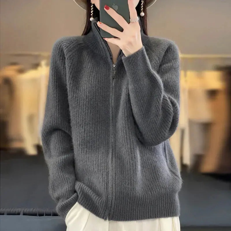 Luxe Neutral Zip-Up Knit Cardigan Jasmine's Boutique Australia