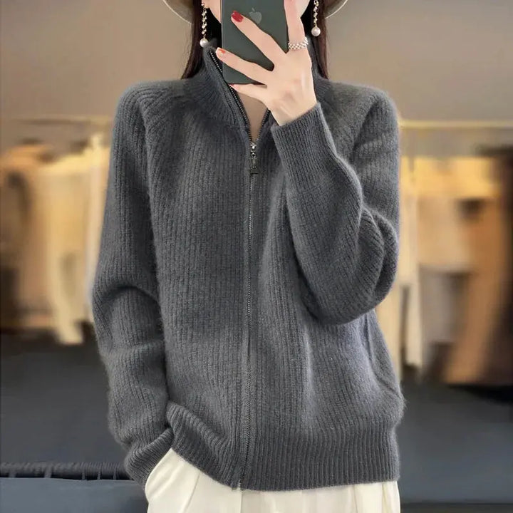 Luxe Neutral Zip-Up Knit Cardigan Jasmine's Boutique Australia
