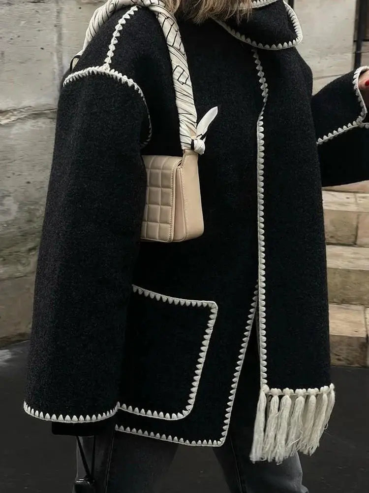 Midnight Stitch Wool Coat with Scarf Jasmine's Boutique Australia